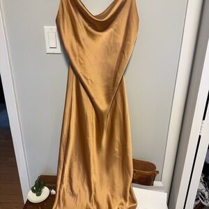 Satin Cowl Neck Slip Dress in Warm Caramel